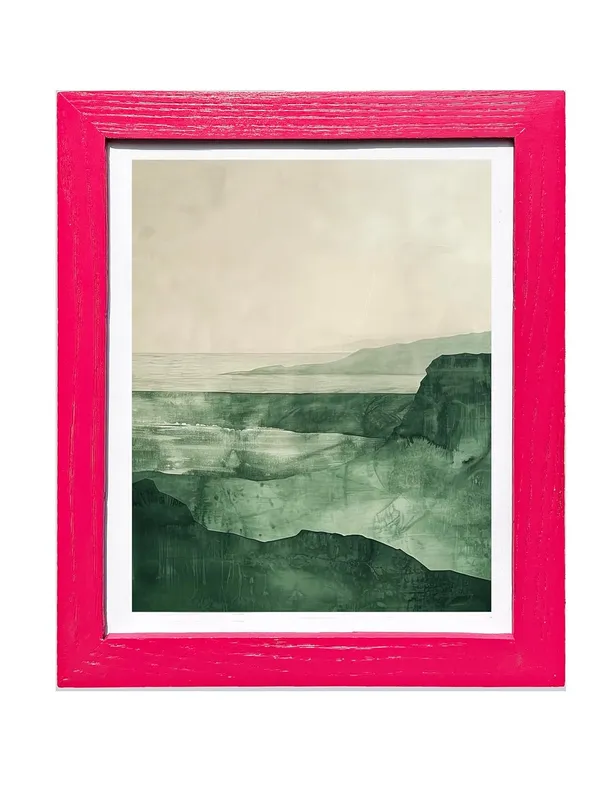 CRAFT_N_CREATIONS_Abstract_Mountain_Landscape_Wall_Art,_Green_and_Gold_Mixed_Media_Print_with_Metallic_Foil,_40_x_30_cm,_Wood_Frame_(PINK,_11.5"_X_9",_Framed)