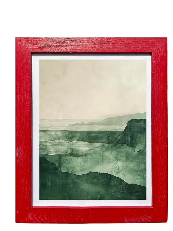 CRAFT_N_CREATIONS_Abstract_Mountain_Landscape_Wall_Art,_Green_and_Gold_Mixed_Media_Print_with_Metallic_Foil,_40_x_30_cm,_Wood_Frame_(RED,_16"_X_12",_Framed)