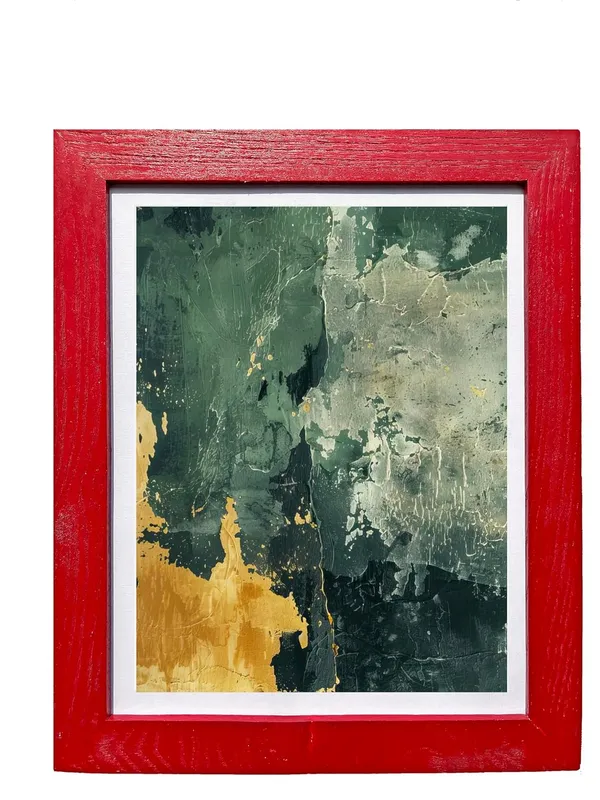 CRAFT_N_CREATIONS_Abstract_Mountain_Landscape_Wall_Art,_Green_and_Gold_Mixed_Media_Print_with_Metallic_Foil,_40_x_30_cm,_Wood_Frame_(RED,_10"_X_8",_Framed)