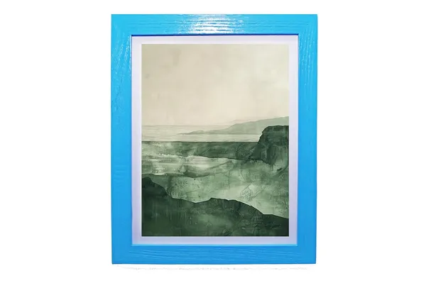 CRAFT_N_CREATIONS_Abstract_Mountain_Landscape_Wall_Art,_Green_and_Gold_Mixed_Media_Print_with_Metallic_Foil,_40_x_30_cm,_Wood_Frame_(SKY_BLUE,_10"_X_8",_Framed)
