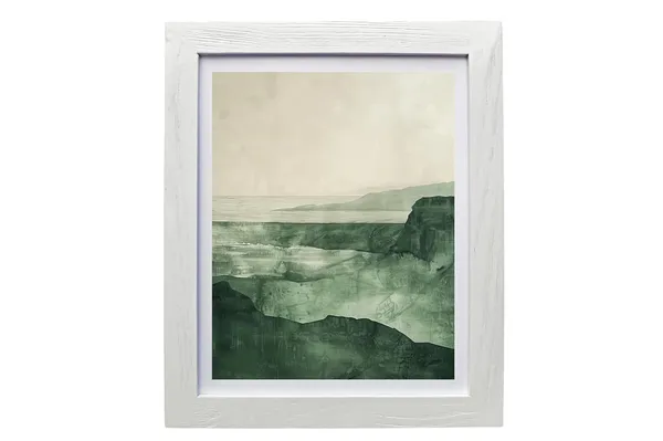 CRAFT_N_CREATIONS_Abstract_Mountain_Landscape_Wall_Art,_Green_and_Gold_Mixed_Media_Print_with_Metallic_Foil,_40_x_30_cm,_Wood_Frame_(WHITE,_10"_X_8",_Framed)