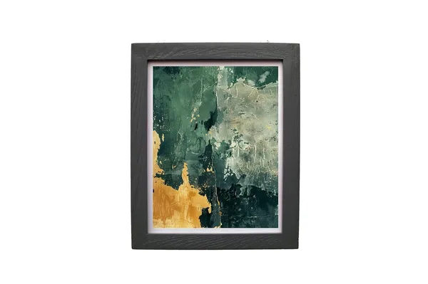 CRAFT_N_CREATIONS_Abstract_Mountain_Landscape_Wall_Art,_Green_and_Gold_Mixed_Media_Print_with_Metallic_Foil,_40_x_30_cm,_Wood_Frame_(BLACK,_11.5"_X_9",_Framed)