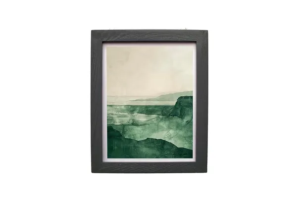 CRAFT_N_CREATIONS_Abstract_Mountain_Landscape_Wall_Art,_Green_and_Gold_Mixed_Media_Print_with_Metallic_Foil,_40_x_30_cm,_Wood_Frame_(BLACK,_11.5"_X_9",_Framed)