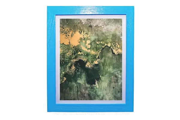 CRAFT_N_CREATIONS_Abstract_Mountain_Landscape_Wall_Art,_Green_and_Gold_Mixed_Media_Print_with_Metallic_Foil,_40_x_30_cm,_Wood_Frame_(SKY_BLUE,_14"_X_10",_Framed)