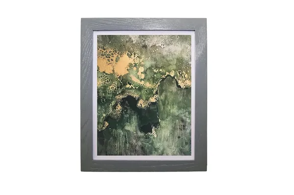 CRAFT_N_CREATIONS_Abstract_Mountain_Landscape_Wall_Art_–_Green_&_Gold_Mixed_Media_Print_with_Metallic_Foil,_Grey_Wood_Frame,_40x30_cm_(11.5"x9")_–_Modern_Home_&_Office_Wall_Decor