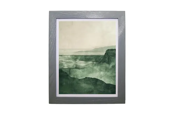 CRAFT_N_CREATIONS_Abstract_Mountain_Landscape_Wall_Art_–_Green_&_Gold_Mixed_Media_Print_with_Metallic_Foil,_Grey_Wood_Frame,_40x30_cm_(11.5"x9")_–_Modern_Home_&_Office_Wall_Decor