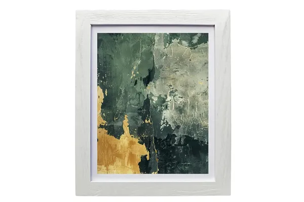 CRAFT_N_CREATIONS_Abstract_Mountain_Landscape_Wall_Art,_Green_and_Gold_Mixed_Media_Print_with_Metallic_Foil,_40_x_30_cm,_Wood_Frame_(WHITE,_14"_X_10",_Framed)