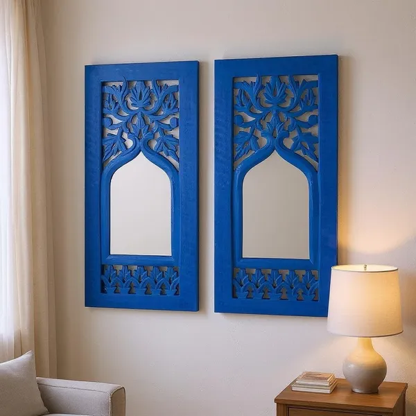 Craft_N_Creatiopns_Decorative_Wooden_Jharokha_Mirror_Wall_Panels,_Royal_Blue,_Traditional_Indian_Style_Carved_Design,_Set_of_2_in_17_x_7_inches