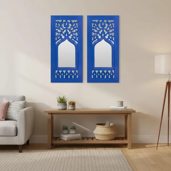 Craft_N_Creatiopns_Decorative_Wooden_Jharokha_Mirror_Wall_Panels,_Royal_Blue,_Traditional_Indian_Style_Carved_Design,_Set_of_2_in_17_x_7_inches