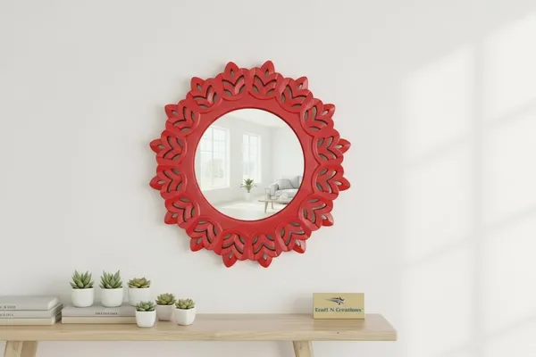 Ivory_Bloom_Wall_Mirror,_Decorative_Floral_Frame,_Traditional_Indian_Style,_40.6_x_43.2_cm_(Red)