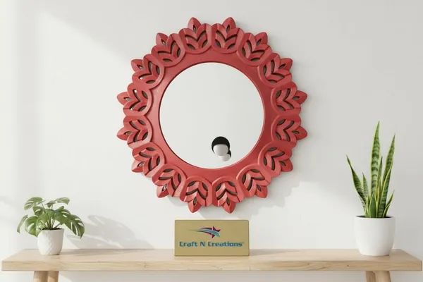 Ivory_Bloom_Wall_Mirror,_Decorative_Floral_Frame,_Traditional_Indian_Style,_40.6_x_43.2_cm_(Red)