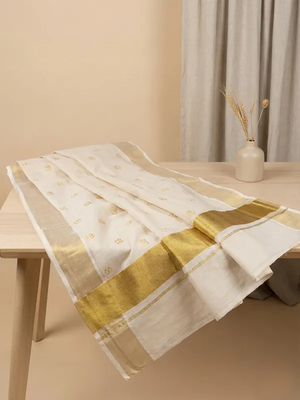 Ivory_And_Off_White_With_Gold_Accents_Aksharamala_Tissue_Saree