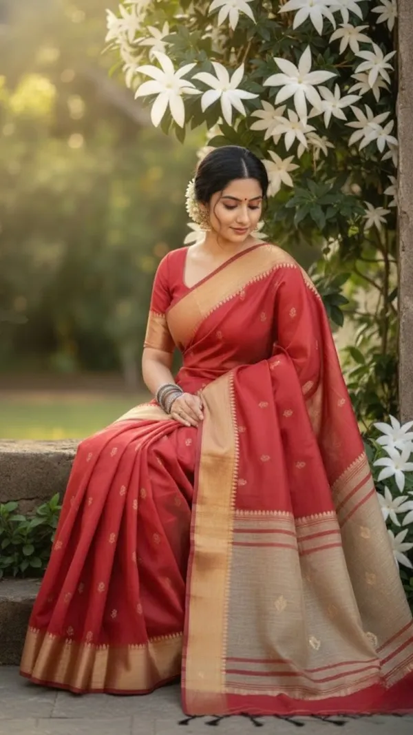 Red_And_Beige_Gold_Authentic_Kalyani_Cotton_Saree_With_Zari_Border