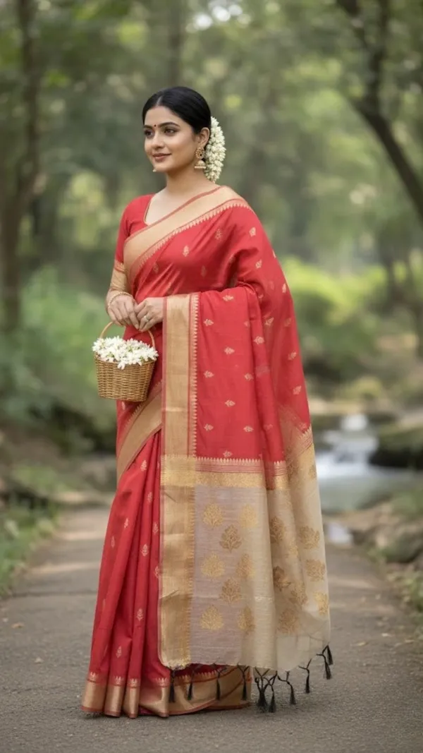 Red_And_Beige_Gold_Authentic_Kalyani_Cotton_Saree_With_Zari_Border