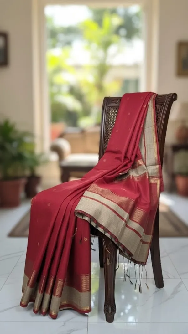 Red_And_Beige_Gold_Authentic_Kalyani_Cotton_Saree_With_Zari_Border