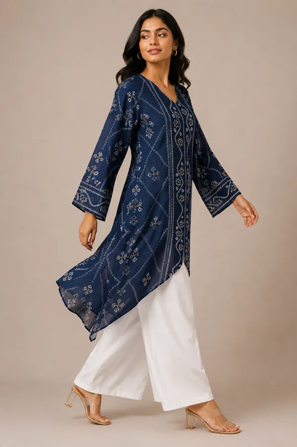 Bandhani_Print_Asymmetrical_Kaftan_Co-ord_set