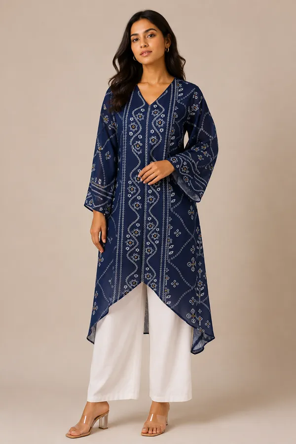 Bandhani_Print_Asymmetrical_Kaftan_Co-ord_set