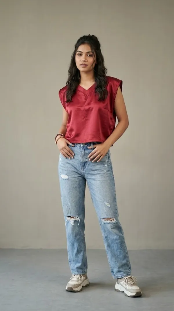 Berry_Satin_V-Neck_Top
