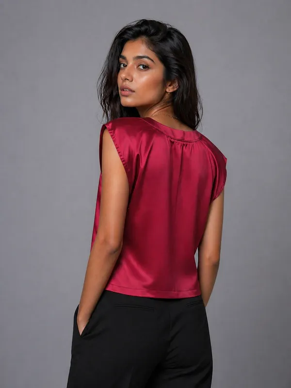 Berry_Satin_V-Neck_Top