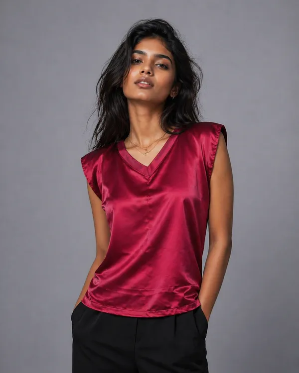 Berry_Satin_V-Neck_Top