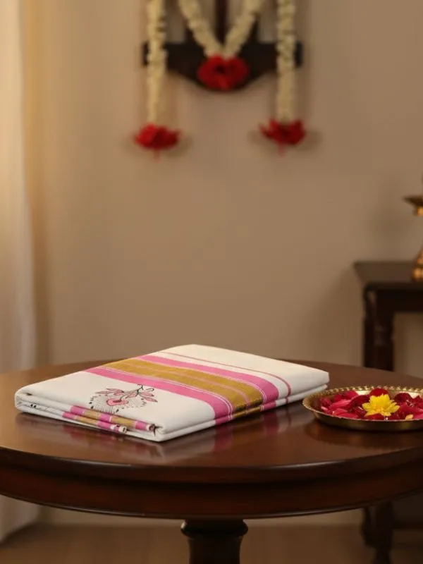 Ivory_Pink_And_Gold_Bloom_Buta_Kasavu_Saree_Ivory_With_Floral_Motifs