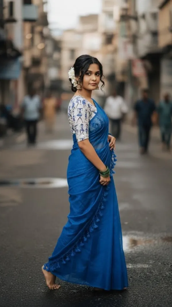 Cobalt_Blue_Khadi_Saree_With_With_Hand_Knotted_Tassels