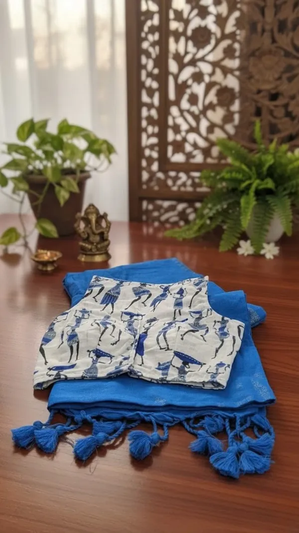 Cobalt_Blue_Khadi_Saree_With_With_Hand_Knotted_Tassels