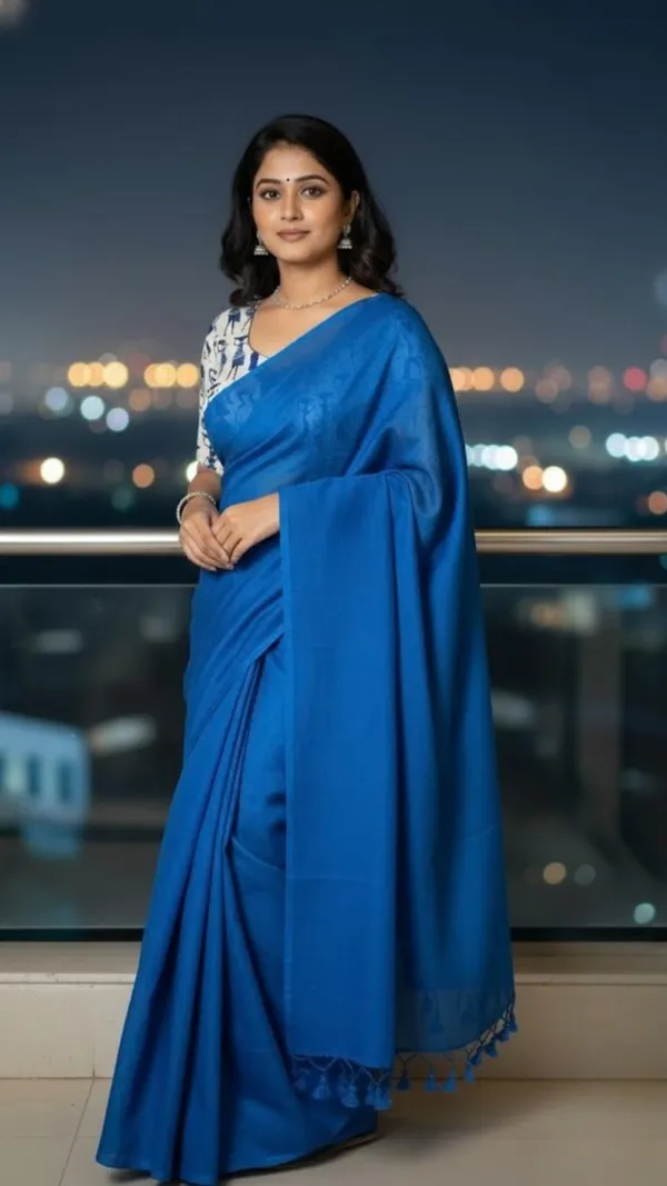 Cobalt_Blue_Khadi_Saree_With_With_Hand_Knotted_Tassels