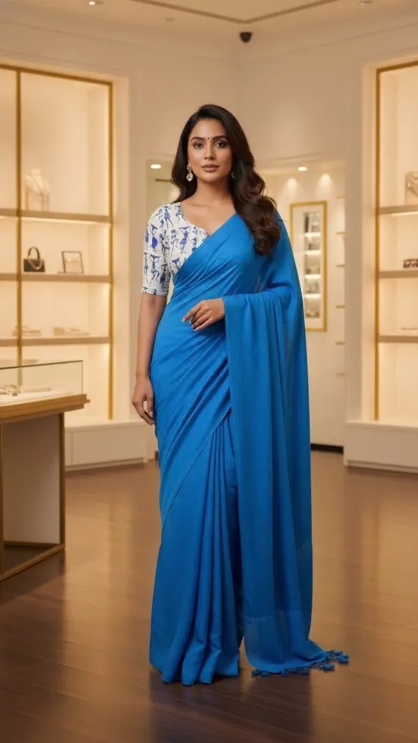 Cobalt_Blue_Khadi_Saree_With_With_Hand_Knotted_Tassels