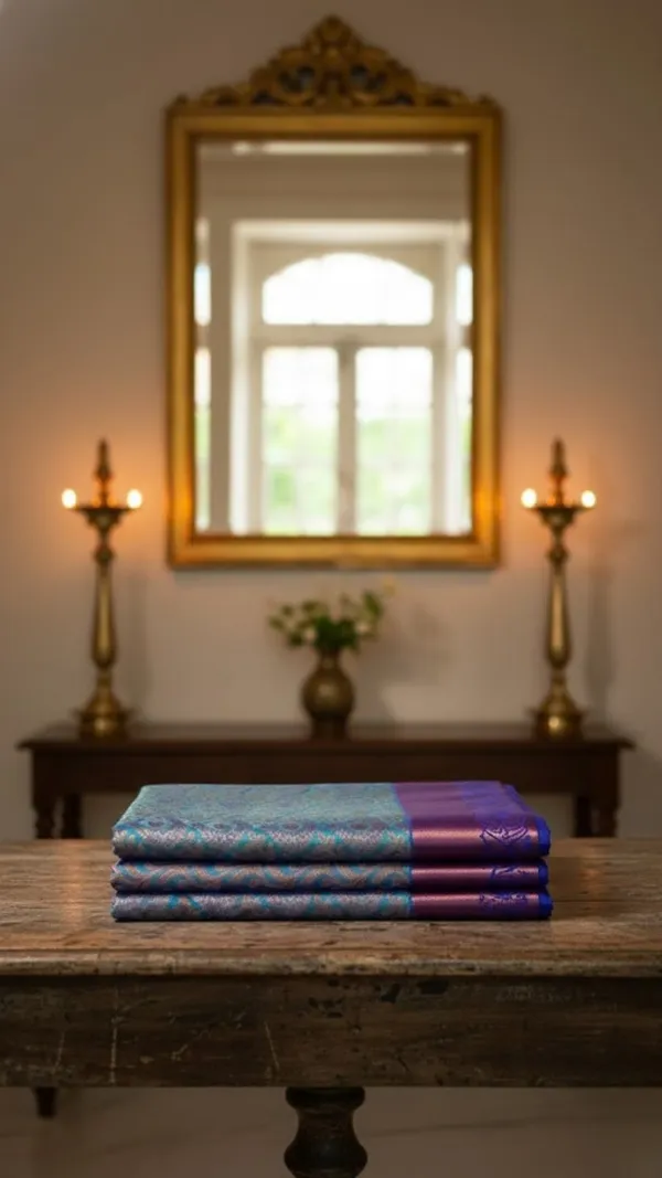 Cyan_And_Teal_Blue_Dual_Tone_Soft_Silk_Saree_With_Floral_Jacquard