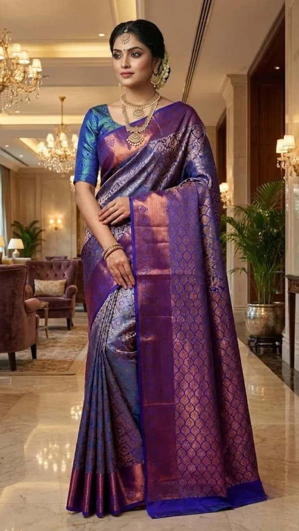 Cyan_And_Teal_Blue_Dual_Tone_Soft_Silk_Saree_With_Floral_Jacquard
