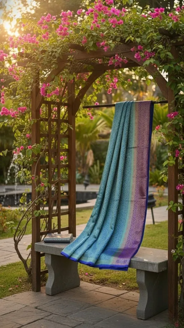 Cyan_And_Teal_Blue_Dual_Tone_Soft_Silk_Saree_With_Floral_Jacquard