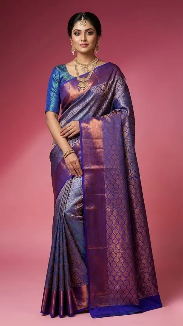 Cyan_And_Teal_Blue_Dual_Tone_Soft_Silk_Saree_With_Floral_Jacquard