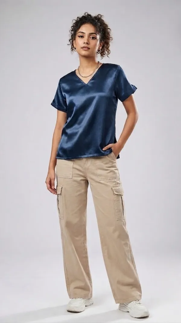 Glossy_Navy_Satin_Casual_Top