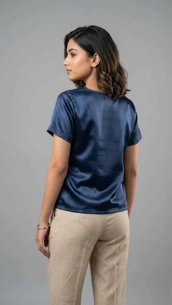 Glossy_Navy_Satin_Casual_Top
