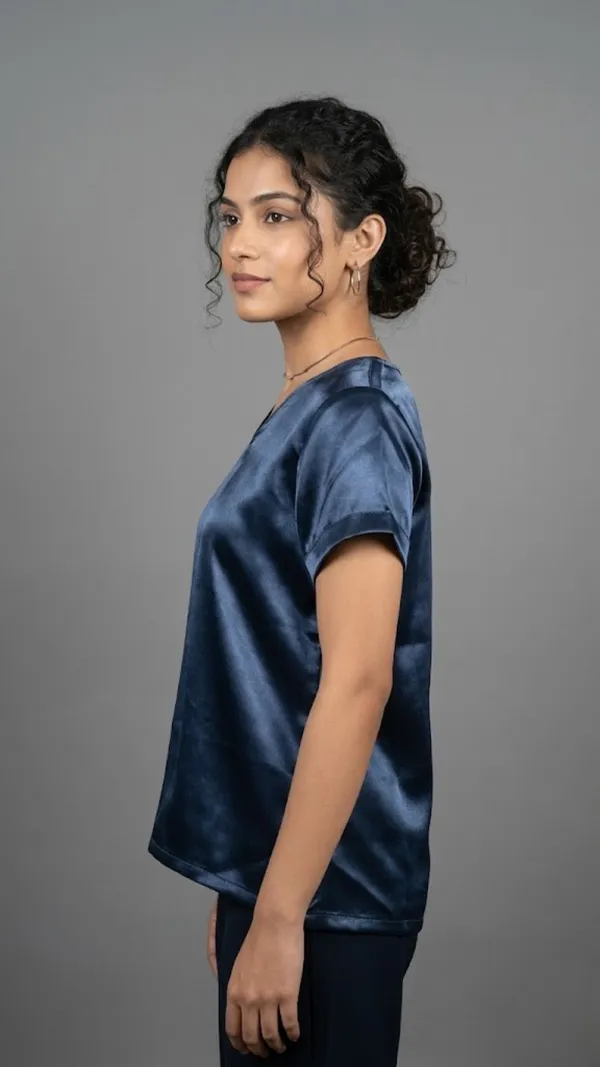 Glossy_Navy_Satin_Casual_Top