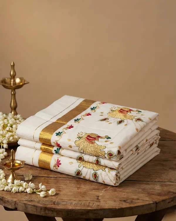 Off_White_Golden_Mayura_Kasavu_Saree_With_Red_Brocade_Blouse