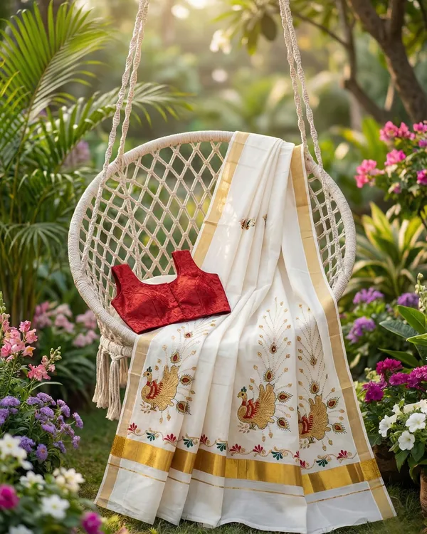 Off_White_Golden_Mayura_Kasavu_Saree_With_Red_Brocade_Blouse