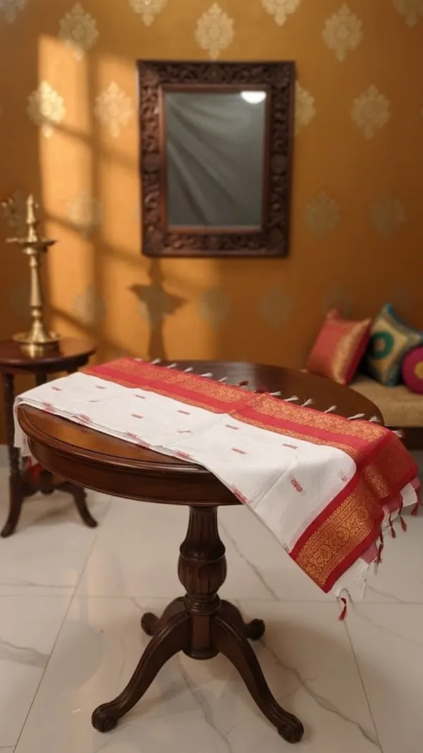 Cream_Off_White_With_Rani_Pink_And_Gold_Handcrafted_Kalyani_Cotton_Saree_With_Contrast_Zari_Border