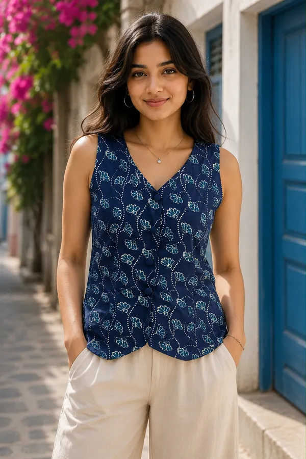 Indigo_Block_Print_Front-Button_Waistcoat_Top