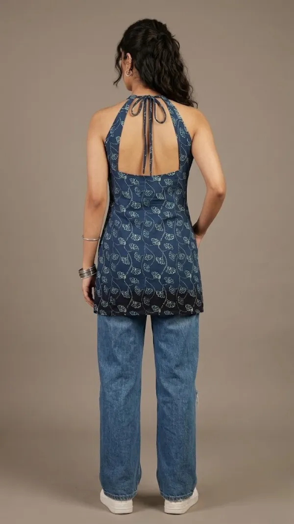 Navy_Leaf_Open-Back_Halter_Kurti