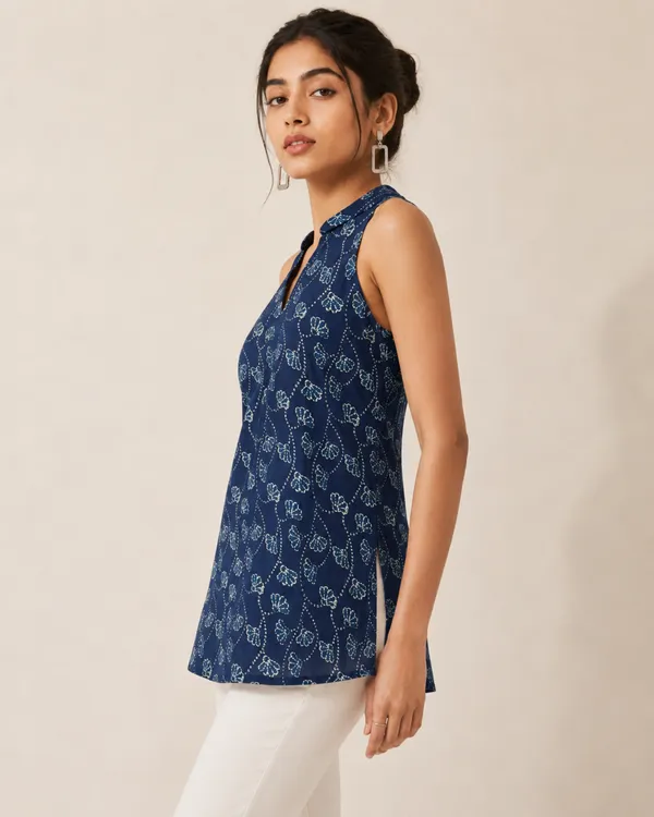Navy_Leaf_Open-Back_Halter_Kurti