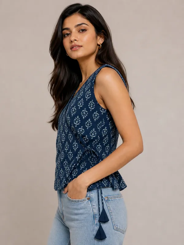 Indigo_Leaf_Wrap_Cotton_Top