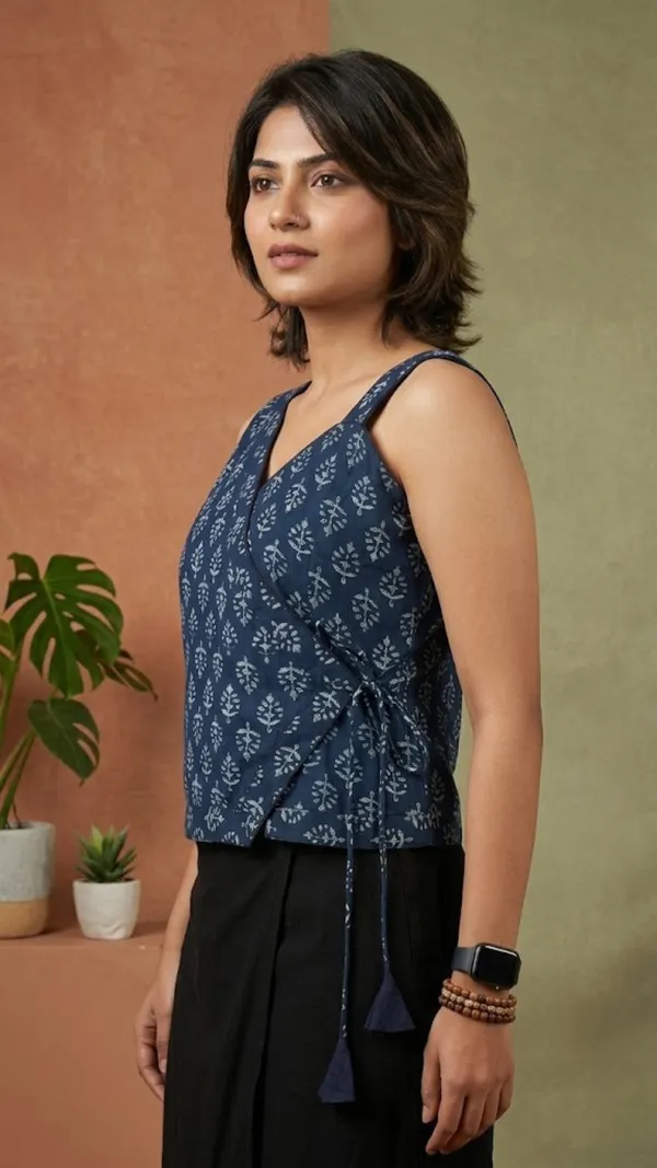 Indigo_Leaf_Wrap_Cotton_Top