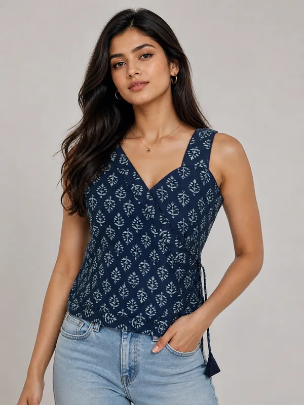 Indigo_Leaf_Wrap_Cotton_Top