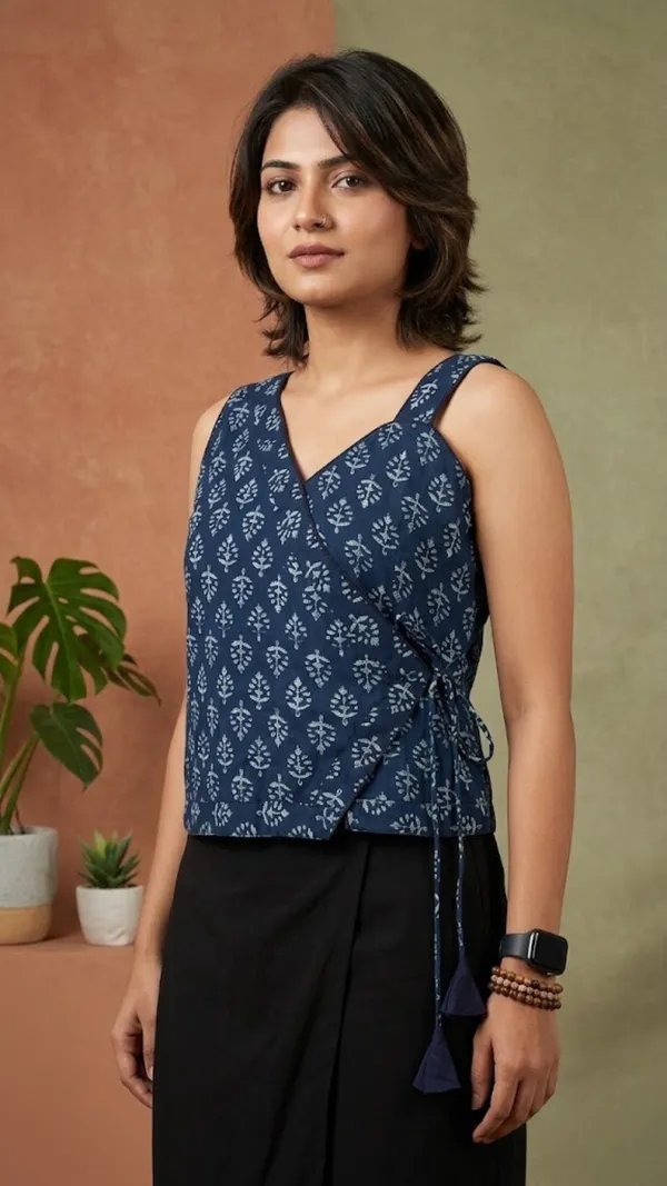 Indigo_Leaf_Wrap_Cotton_Top
