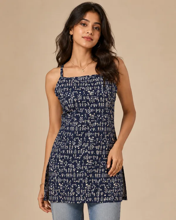Indigo_Warli_Tie-Back_Kurti