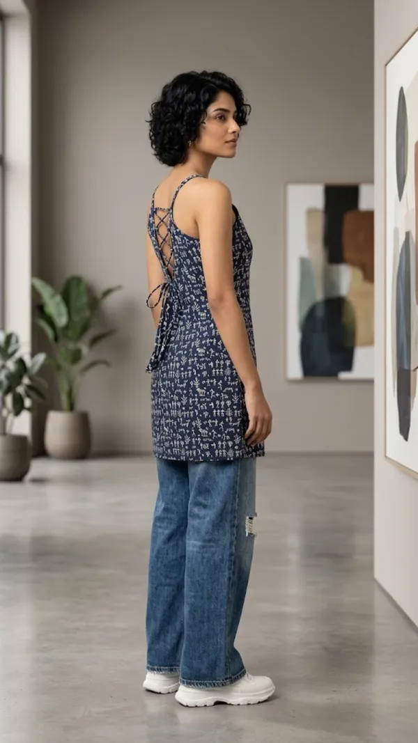 Indigo_Warli_Tie-Back_Kurti