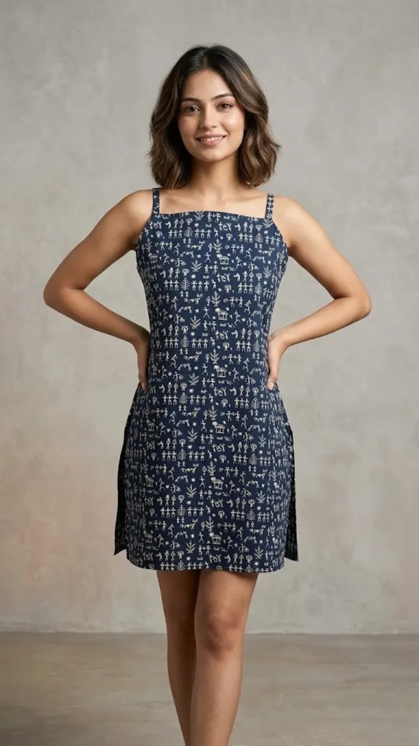 Indigo_Warli_Tie-Back_Kurti