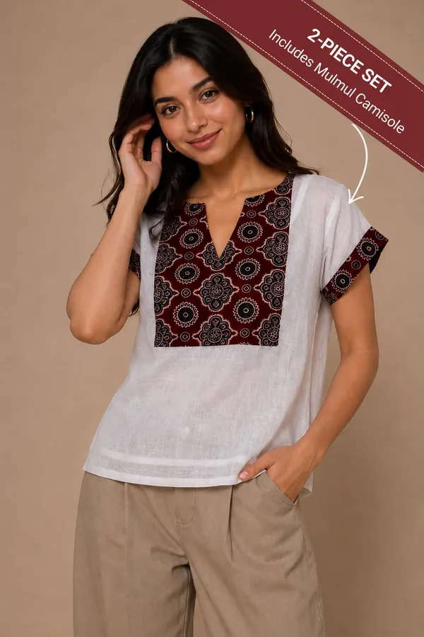 White_Mulmul_Ajrakh_Yoke_Tunic